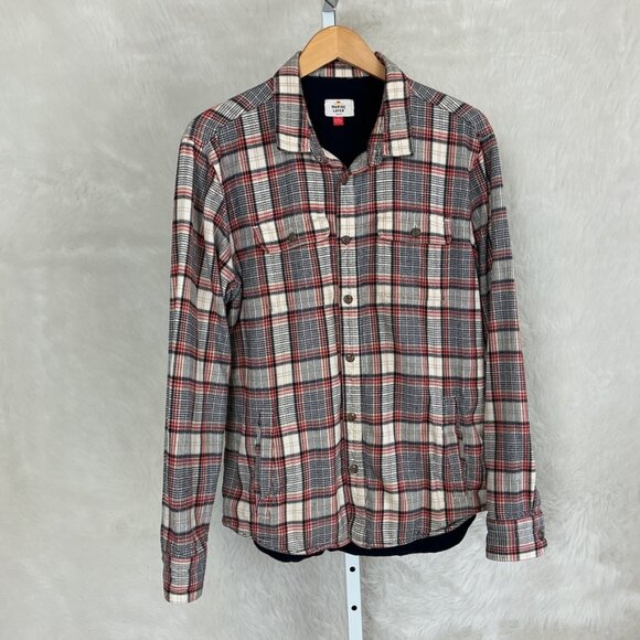 Marine Layer Men's Ivory Red Blue Flannel Signature Lined Camping Shirt Jacket M - Picture 1 of 5